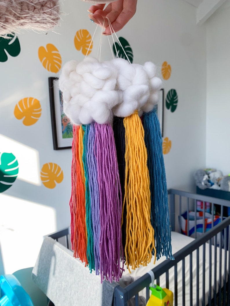 Mini rainbow cloud wall hanging Nursery decor, Custom woven cloud, Gift for baby shower, For new mum Custom fringe
