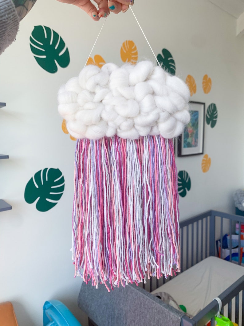 Personalised fringe cloud wall hanging Nursery decor, Woven home art, Gift for baby shower, For new mums image 3