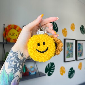 Custom happy sad key ring, personalised chunky key chain, bag decoration, punch needle accessory, y2k aesthetic, smiley face image 6