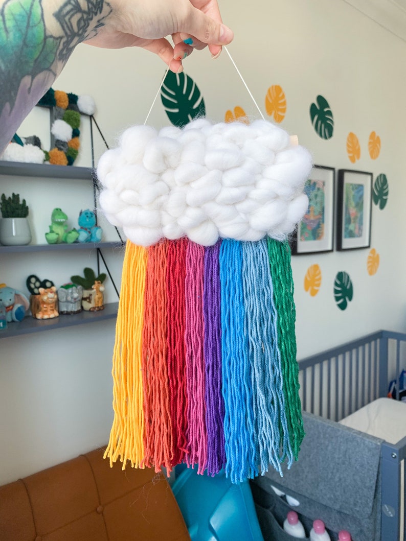 Custom rainbow cloud wall hanging Nursery decor, Personalised woven cloud, Gift for baby shower, For new mum image 6