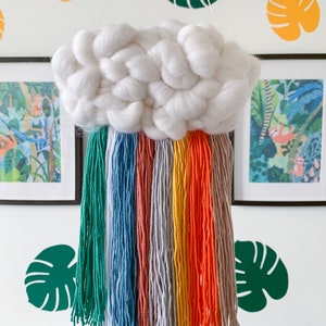 Custom rainbow cloud wall hanging Nursery decor, Personalised woven cloud, Gift for baby shower, For new mum image 4