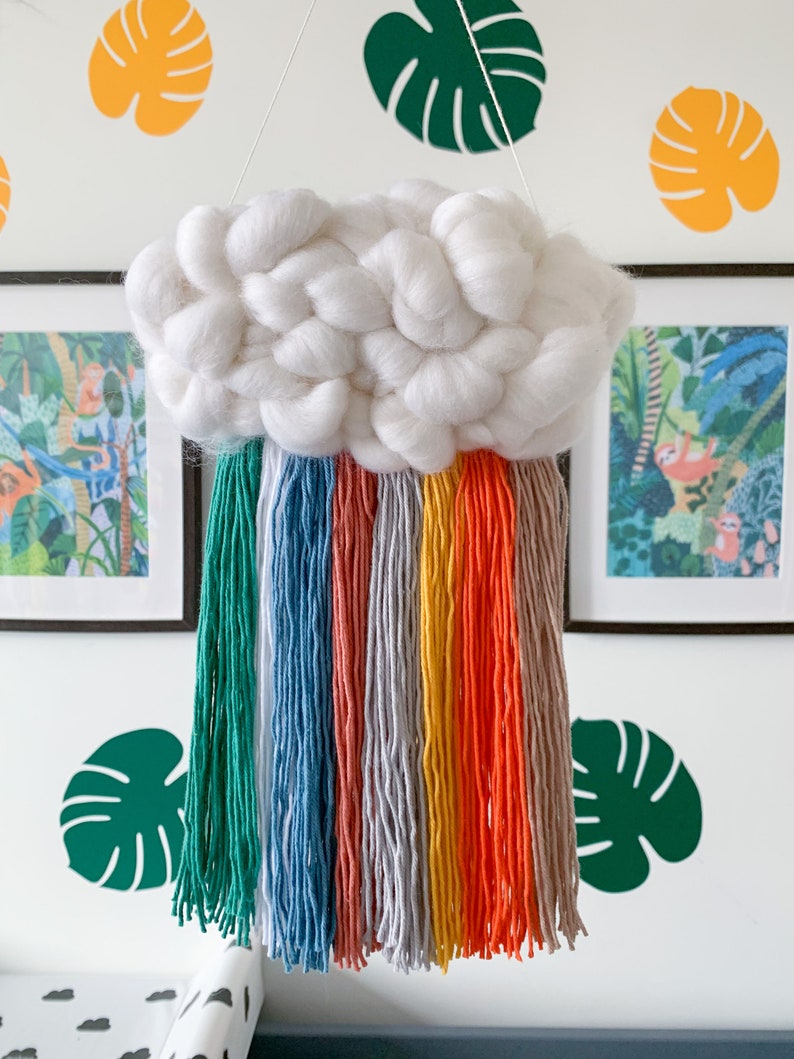 Custom rainbow cloud wall hanging Nursery decor, Personalised woven cloud, Gift for baby shower, For new mum image 4