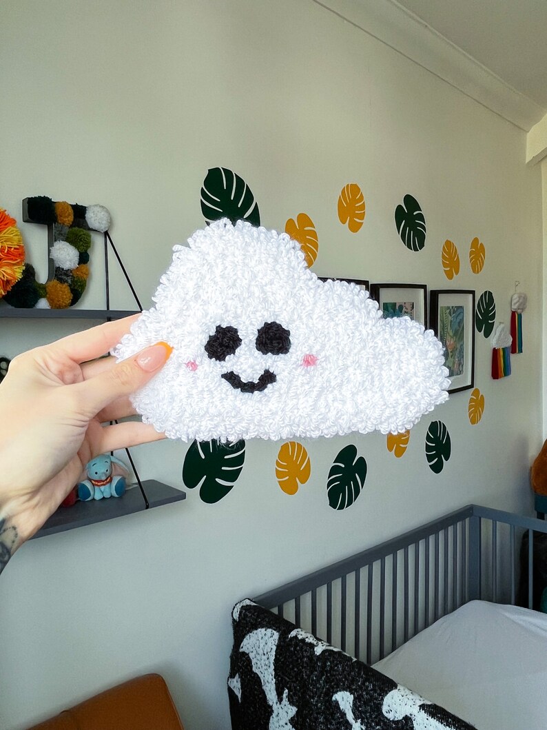 Colgante de pared de nube feliz / Arte de aguja de punzonado, Decoración de guardería, Regalo para baby shower, Para nueva mamá imagen 4