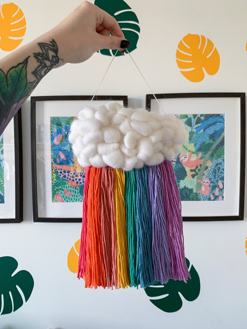 Custom rainbow cloud wall hanging Nursery decor, Personalised woven cloud, Gift for baby shower, For new mum image 2