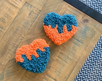 Custom heart mug rugs, set of two or four custom punch needle coasters.