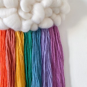 Custom rainbow cloud wall hanging Nursery decor, Personalised woven cloud, Gift for baby shower, For new mum image 1