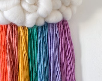 Benutzerdefinierte Regenbogen Wolke Wandbehang | Personalisierte gewebte Wolke, Kinderzimmer Dekor, Geschenk für Babyparty, Für junge Mutter