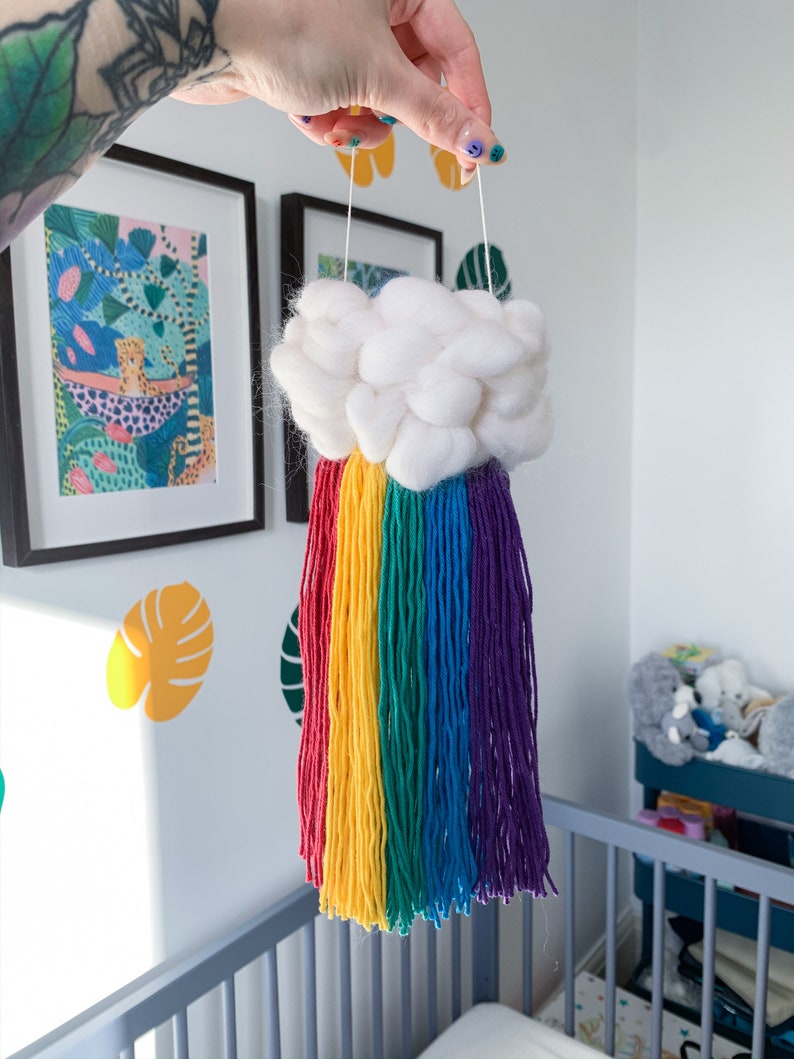 Mini rainbow cloud wall hanging Nursery decor, Custom woven cloud, Gift for baby shower, For new mum Bright rainbow