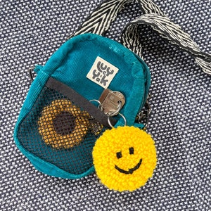 Custom happy sad key ring, personalised chunky key chain, bag decoration, punch needle accessory, y2k aesthetic, smiley face image 7
