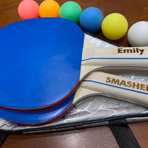 2 Blue or Black PERSONALIZED ENGRAVED Ping Pong Paddles w/ 6 Multi-Colored Ping Pong Balls (High Quality, Game Ready) FREE Shipping & Case*