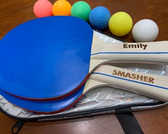2 Blue or Black PERSONALIZED ENGRAVED Ping Pong Paddles w/ 6 Multi-Colored Ping Pong Balls (High Quality, Game Ready) FREE Shipping & Case*