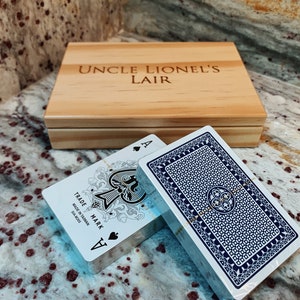 Engraved Wood Playing Card Box Set: Personalized Groomsman Gift bridge size