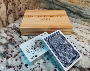 Custom Engraved Personalized wood box set includes Playing cards 2 bridge decks of Red & Blue FREE Shipping Fathers day, Groomsman Gift