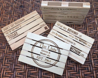 Personalized Wooden Pallet Coasters engraved set of 4