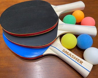 1 Blue or Black PERSONALIZED ENGRAVED Ping Pong Paddle w/ 6 Multi-Colored Ping Pong Balls (High Quality, Game Ready) FREE Shipping & Case*