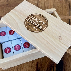 PERSONALIZED ENGRAVED Wooden Box with printed Set of 55 White Double-Nine Dominoes Double 9 FREE Shipping