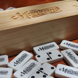 PERSONALIZED Printed and Engraved Set of 28 White Double-Six Dominoes in Wooden Box with FREE Shipping (3 Options)