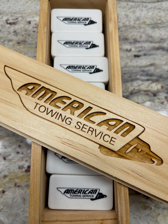 PERSONALIZED Printed and Engraved Set of 28 White Double-Six Dominoes in Wooden Box with FREE Shipping (3 Options)