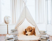Kids Teepee Tent, Natural Canvas, Ready To Ship, in Four Sizes with Window, Ready to Ship