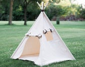 Kids Teepee Play Tent with Roll Up Door and Window, Two Great Sizes, Ready to Ship Fully Assembled
