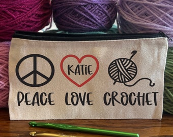 Personalized Crochet Hook Zipper Accessory Pouch, Gift for People who Crochet