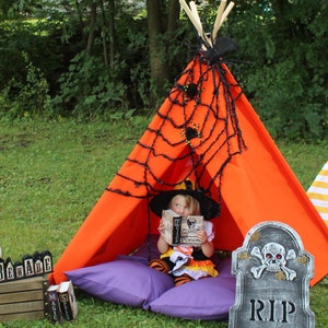 Orange Canvas Kids Teepee Play Tent, Four Sizes, Can Include Window, Halloween Teepee, Photo Prop Teepee, Poles Included