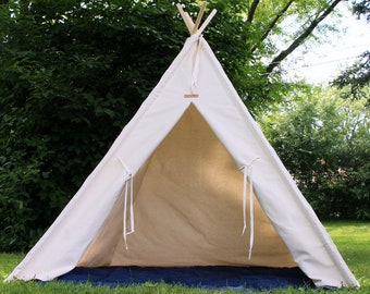 Large Tall, XL or XXL Natural Canvas Kids Teepee, Three Sizes, 7 or 8 foot poles, Large Play Tents