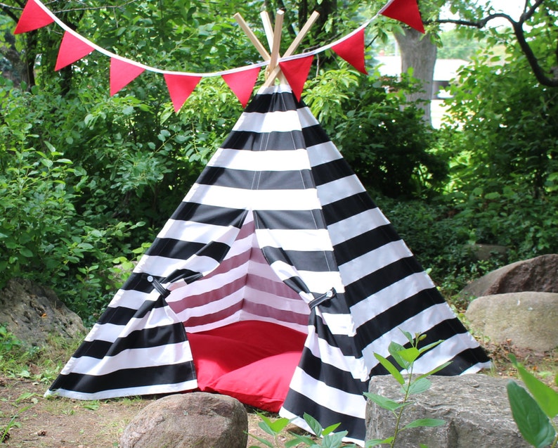 Kids Teepee, Black and White Striped Play Tent image 1