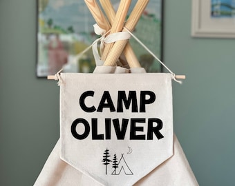 Personalized Custom Camp Flag Banner Pennant for Teepee, Wall or Door, Choose Your Color