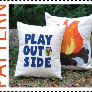 Campfire Pillow Cover Sewing Pattern, Pillow Cover Pattern, Instant Download Pattern, Applique Pattern, No Sew Applique Directions Included