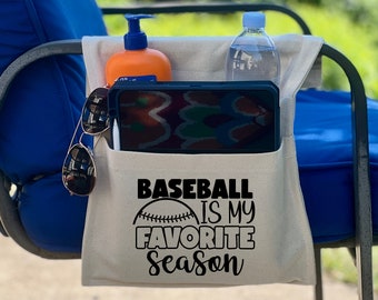 Baseball Grandson Chair Caddy for camping chairs, lounge chairs or beach chairs or walkers, Baseball Is My Favorite Season, Adjustable