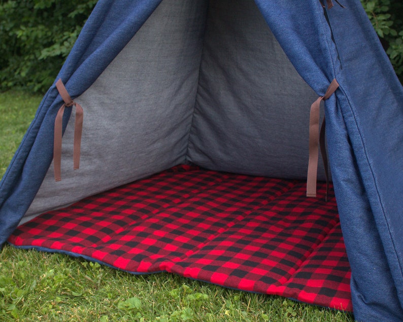 Four Size Can Include Red and Black Checked Mat and Teepee Banner Childrens Play Tent Kids Denim Teepee Custom Order