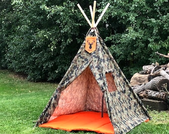 Camouflage Kids Teepee, 5 Sizes Available, Can Include Teepee Mat and Personalized Banner