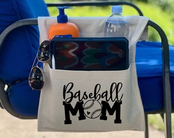 Baseball Chair Caddy for camping chairs, lounge chairs or beach chairs or walkers, Baseball Mom, Adjustable to Fit Most Chairs