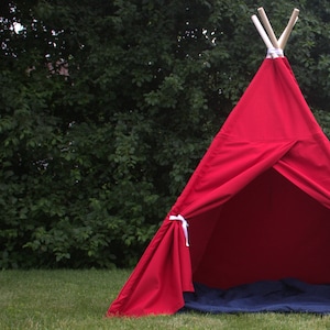 Red Canvas Kids Teepee Play Tent, Five Sizes, FULLY ASSEMBLED