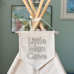 Little Man Cave Pennant Banner Flag for Wall, Door or Teepee, Two Styles