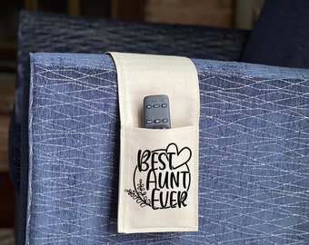 Remote Control Caddy for Armrest, Best Aunt Ever, 2 pockets, cell phone Holder, couch caddy, living room organizer