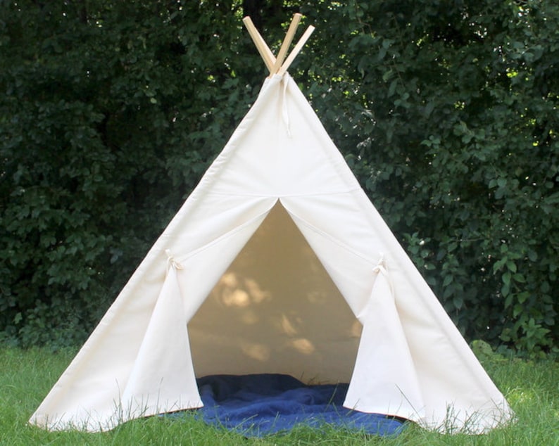 Teepee Natural Canvas Kids Tent, FIVE Sizes Available, Can Include a Window image 2