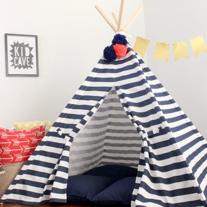 Childrens Teepee Tent, Four Sizes Available, Can Include A Window, Navy and White
