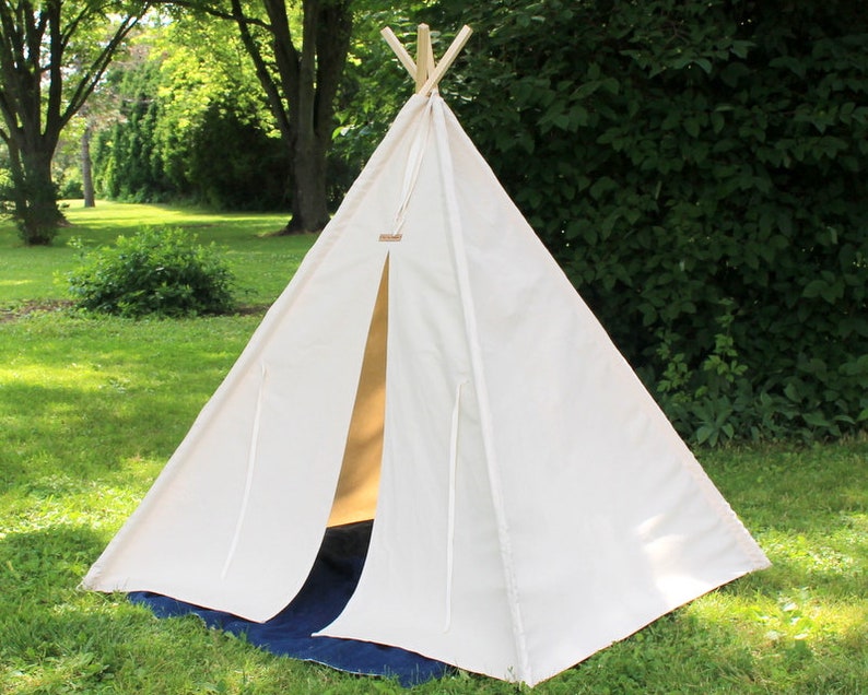 Large Tall, XL or XXL Natural Canvas Kids Teepee, Three Sizes, Can Include Window and Mat, 7 or 8 foot poles, Large Play Tents image 5