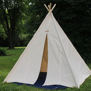 Organic Canvas Kids Teepee Tent, FIVE Sizes, Natural Color Certified Organic, Can Include Window, No Flame Retardants image 6