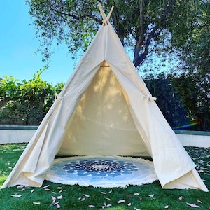 Large Tall, XL or XXL Natural Canvas Kids Teepee, Three Sizes, Can Include Window and Mat, Includes 7 or 8 foot poles