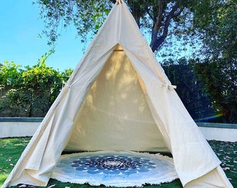 Large Tall, XL or XXL Natural Canvas Kids Teepee, Three Sizes, Can Include Window and Mat, Includes 7 or 8 foot poles