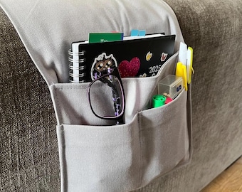 3 Pocket Chair Caddy for Armrest, Gray, 7 Colors Available, hold your glasses, cell phone, couch caddy, living room organizer