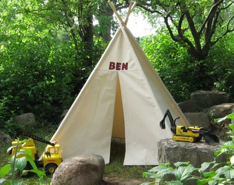 Personalized Canvas Teepee for Kids, Four Sizes with Window