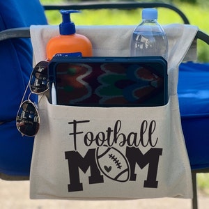 Football Chair Caddy for lounge chairs, beach chairs, camping chairs, walkers, Football Mom, Adjustable to Fit Most Chairs