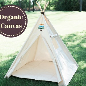 Certified Organic Canvas Kids Teepee with Window, Five Great Sizes, Natural Play Tent, Tribal Teepee