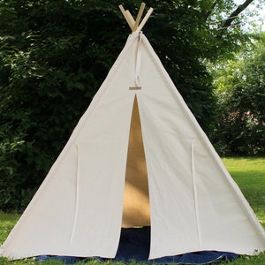 Large Tall, XL or XXL Natural Canvas Kids Teepee, Three Sizes, Can Include Window and Mat, 7 or 8 foot poles, Large Play Tents image 2