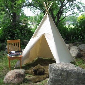 Teepee Natural Canvas Kids Tent, FIVE Sizes Available, Can Include a Window image 1