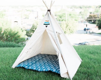 Kids Tribal Canvas Teepee with Window, Five Sizes, Can Include Arrows or Natural Mat,  Boho Play Tent, Playhouse